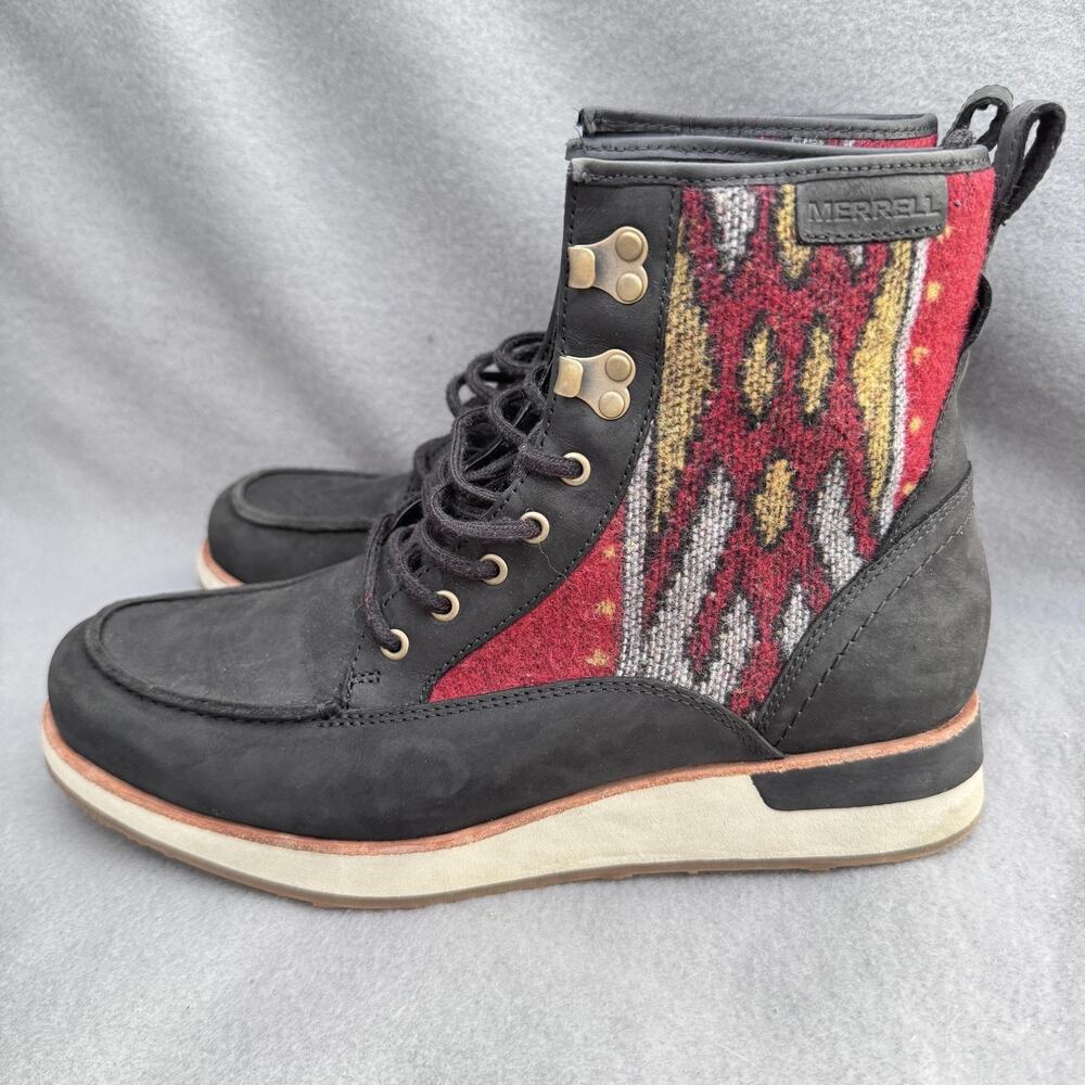 Merrell Boots Womens Size 8 Black Red Aztec Knit Lace Up‎ Ankle Moc Toe J001964